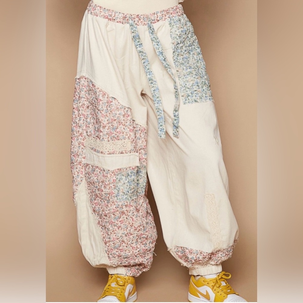 POL Cream Floral Patchwork Track Pants - Picture 2 of 6